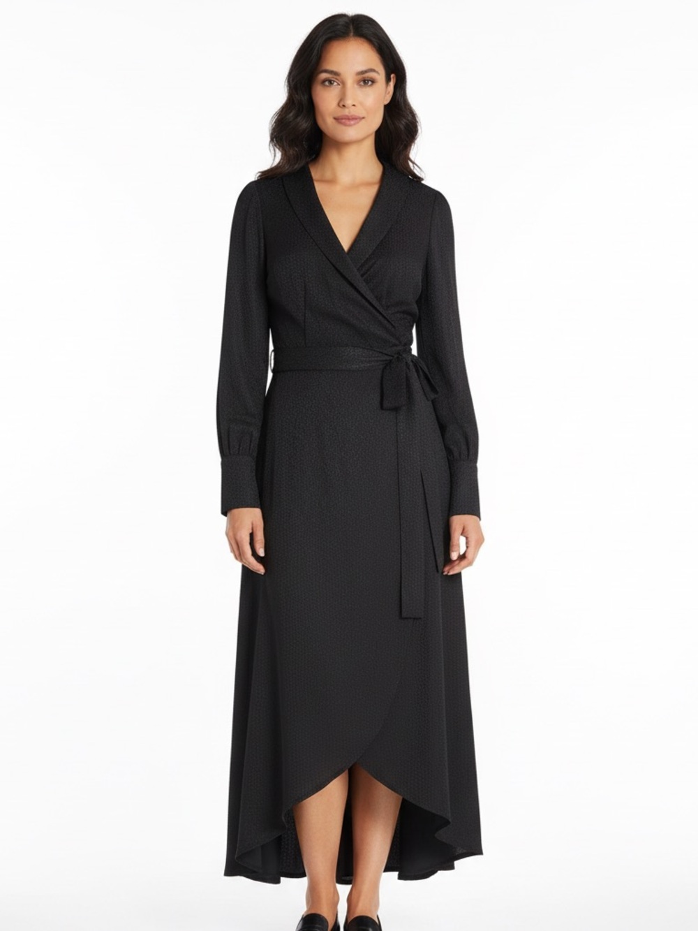 Black Long Sleeve Wrap Midi Dress with Tie Waist ModCloth